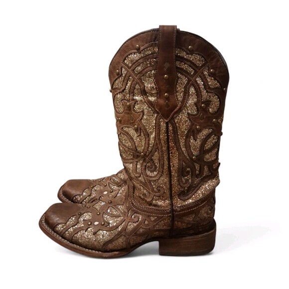 Corral Orix Glittered Inlay and Studs Western Boots Womens Size 10 M Square Toe - Picture 3 of 12